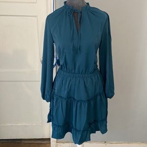 - BTFBM dark green long sleeve shirt dress